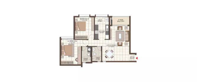 Prestige Kew Gardens Bellandur - Floor plan 2 BHK 851 Sq.ft