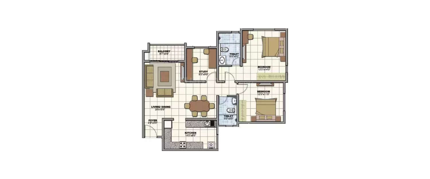 Floor plan for 2.5 BHK