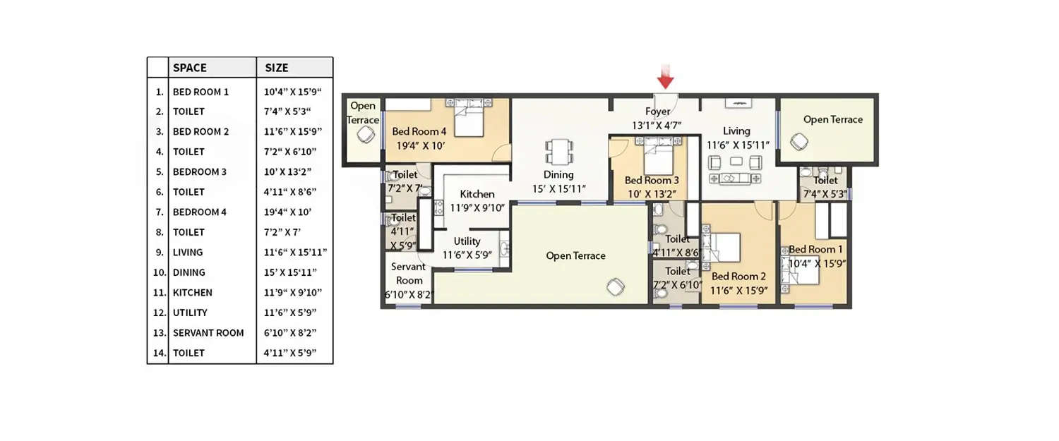 Floor plan for 4 BHK
