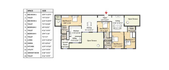 Alliance Orchids Springs Korattur - Floor plan 4 BHK 2741 Sq.ft
