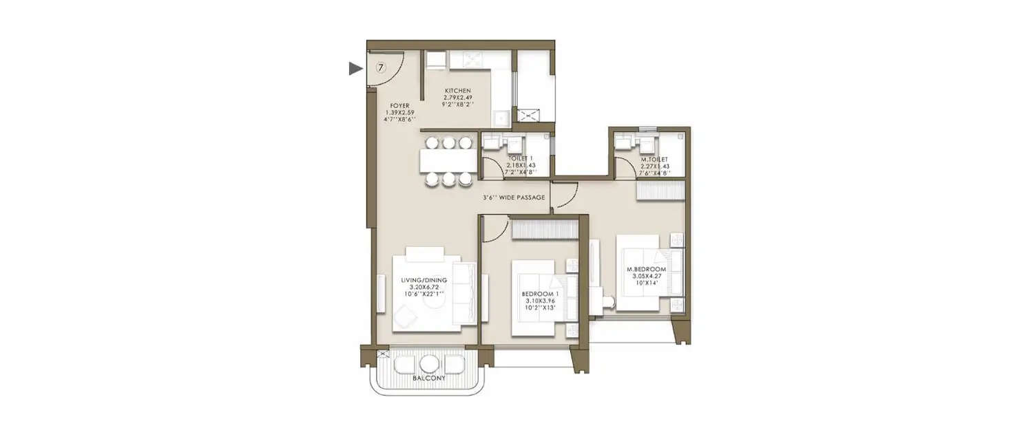 Floor plan for 2 BHK
