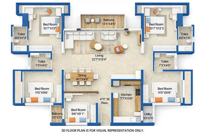 Marathon Nexzone Panvel - Floor plan 5 BHK 1431 Sq.ft