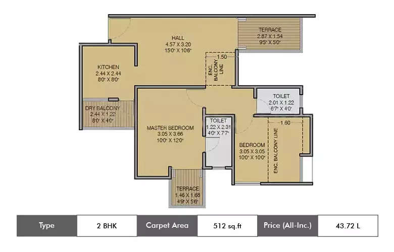 Floor plan for 2 BHK