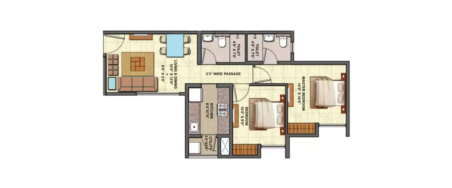 Floor plan for 2 BHK