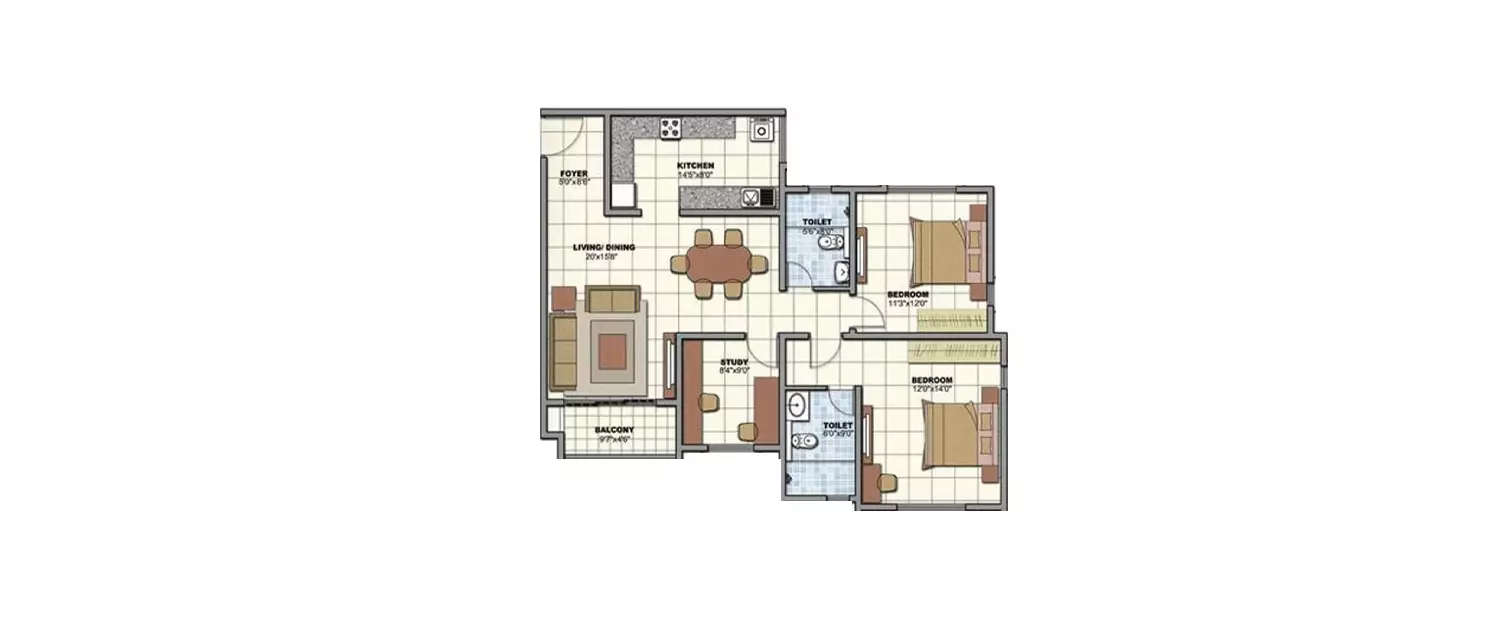 Floor plan for 2.5 BHK