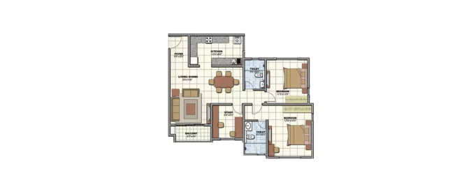 Prestige Sunrise Park Electronic City - Floor plan 2.5 BHK 998 Sq.ft