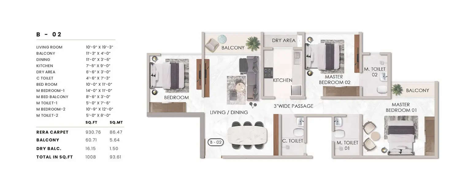 Floor plan for 3 BHK