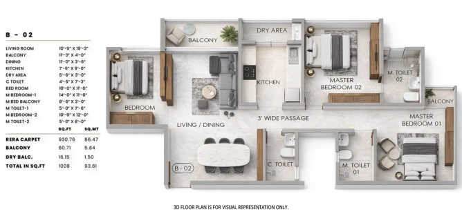 Sheth Promont Sion - Floor plan 3 BHK 1008 Sq.ft