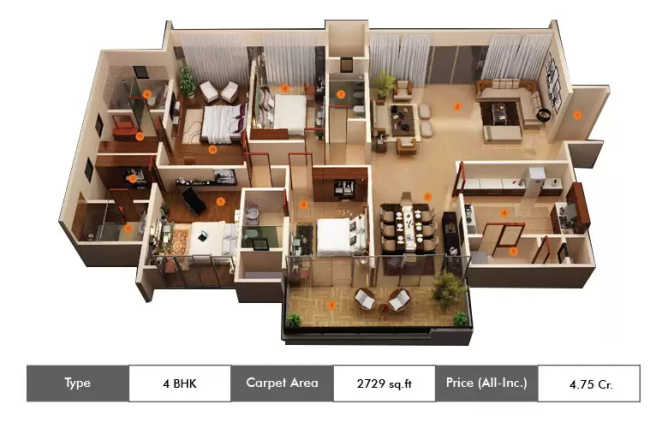 Appaswamy Clover By The River Adyar - Floor plan 4 BHK 2729 Sq.ft