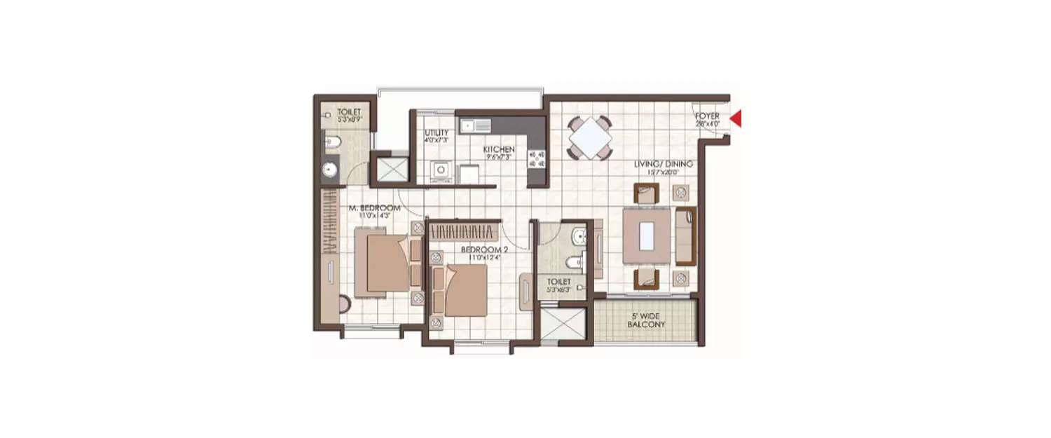 Floor plan for 2 BHK