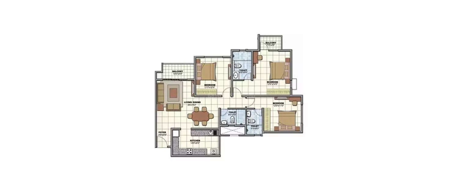 Floor plan for 3 BHK