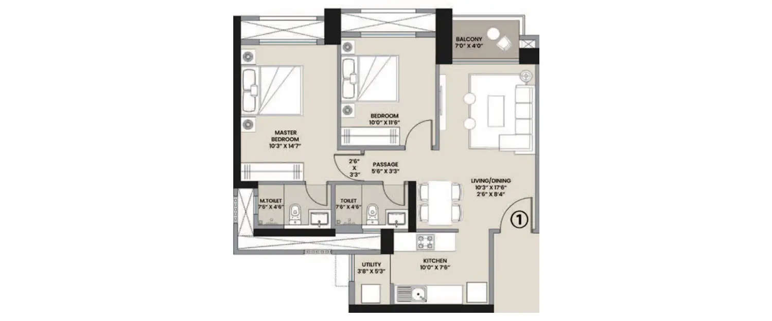 Floor plan for 2 BHK