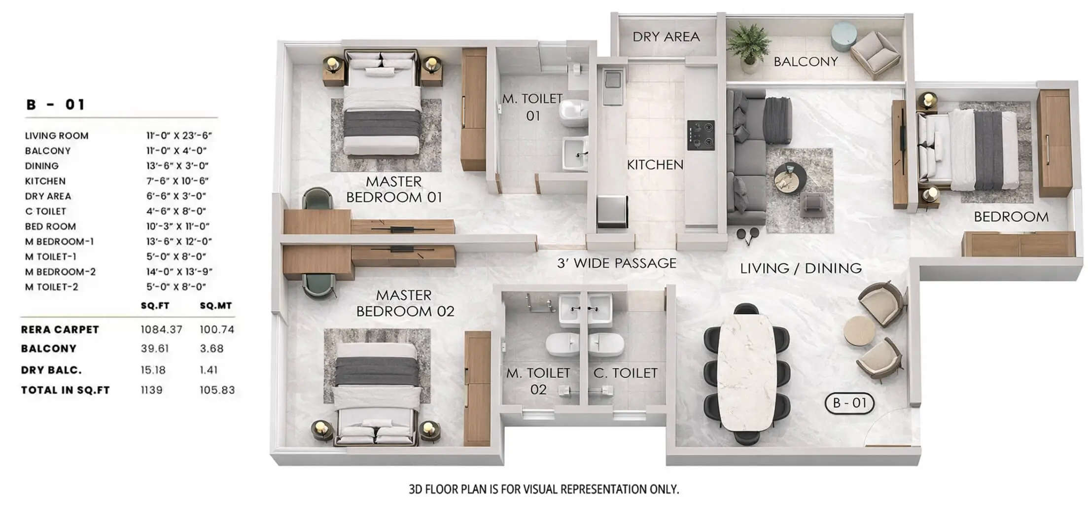 Floor plan for 3 BHK