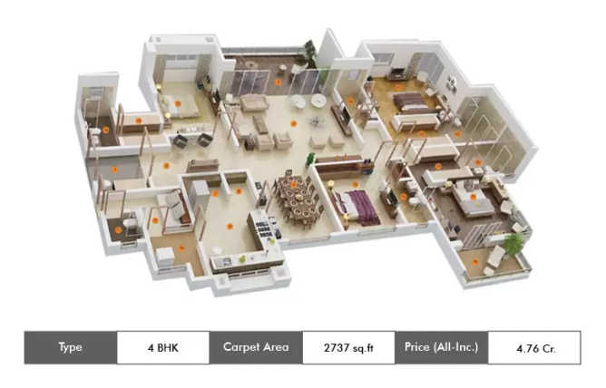 Appaswamy Clover By The River Adyar - Floor plan 4 BHK 2737 Sq.ft