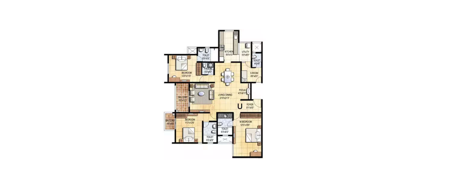 Floor plan for 3 BHK