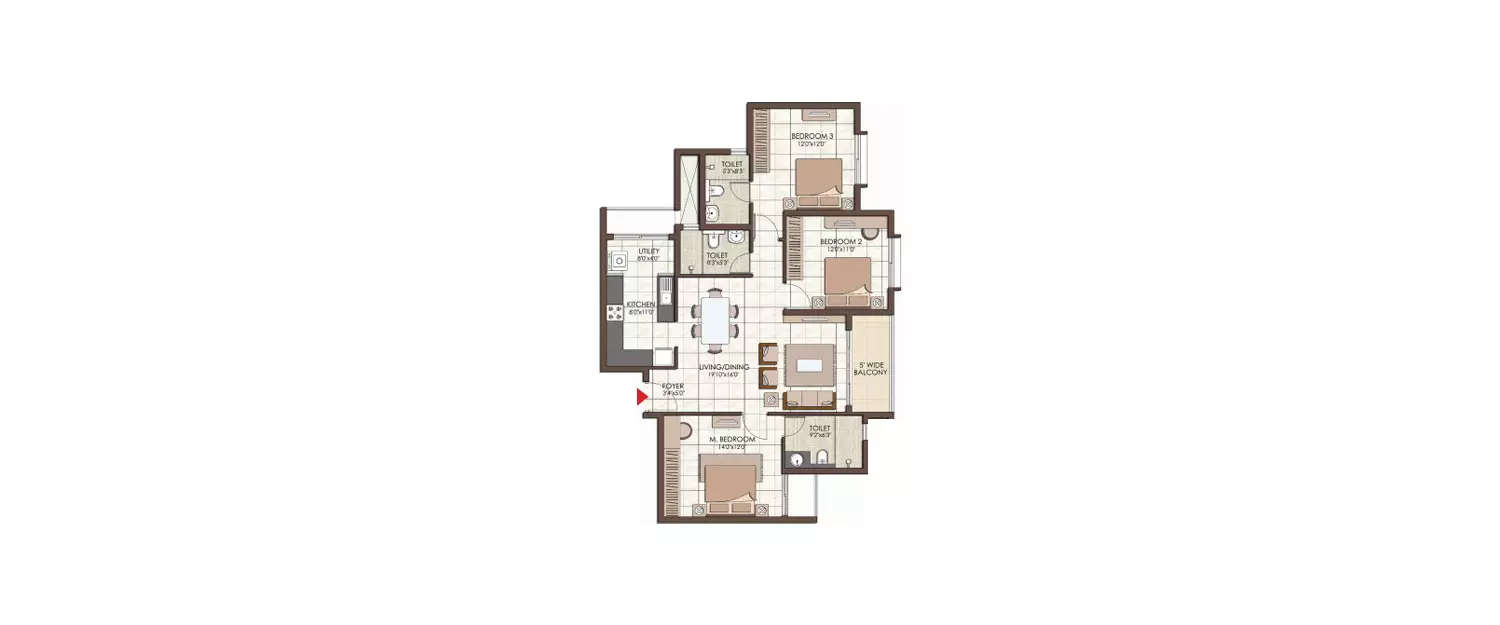 Floor plan for 3 BHK
