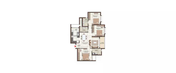 Prestige Kew Gardens Bellandur - Floor plan 3 BHK 1075 Sq.ft