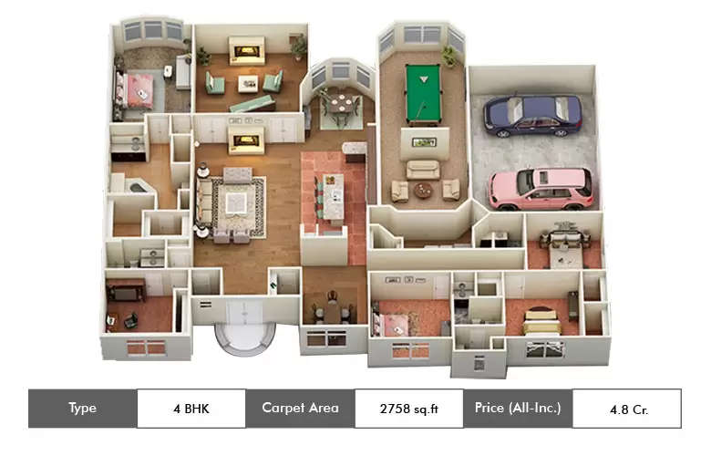 Floor plan for 4 BHK