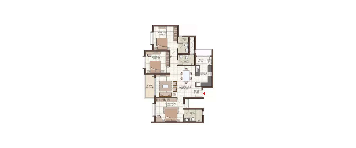 Floor plan for 3 BHK