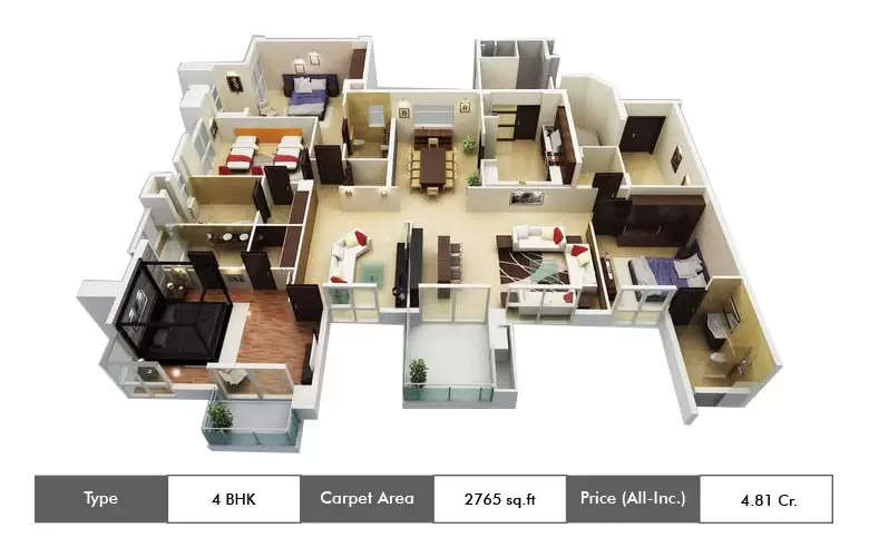 Floor plan for 4 BHK