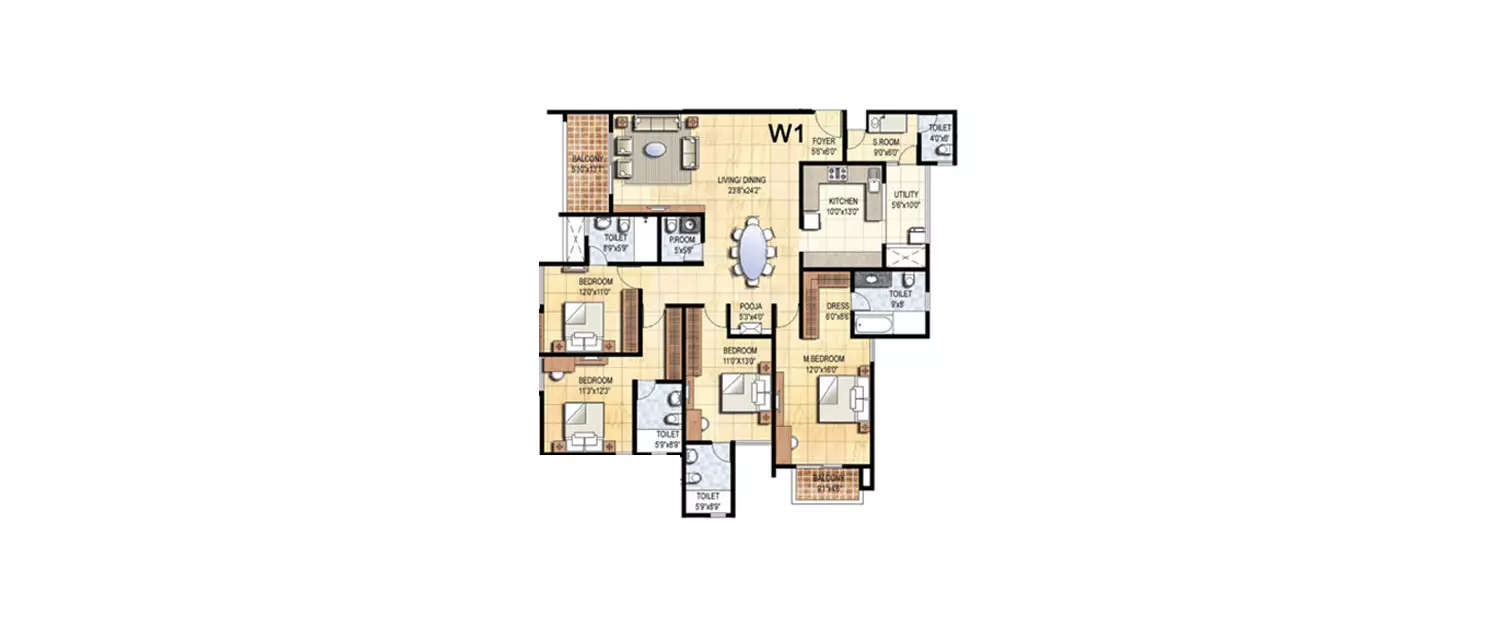 Floor plan for 4 BHK