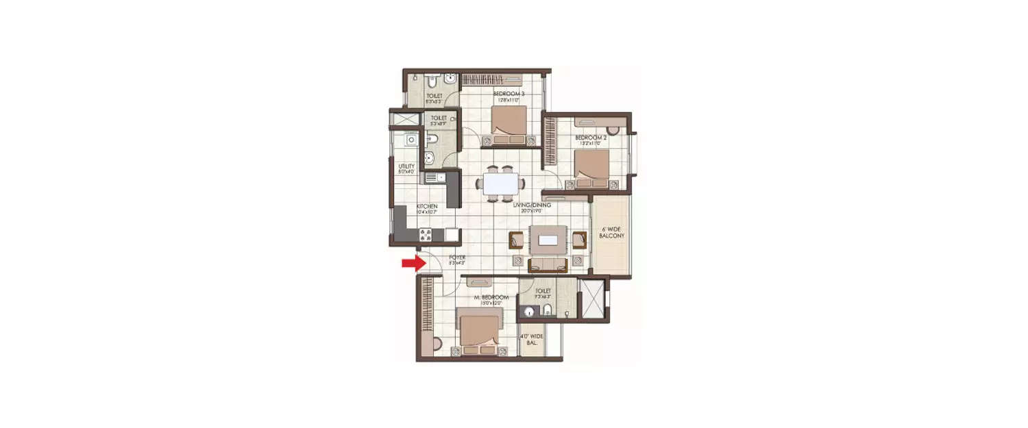 Floor plan for 3 BHK
