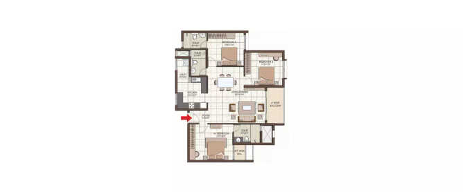 Prestige Kew Gardens Bellandur - Floor plan 3 BHK 1145 Sq.ft