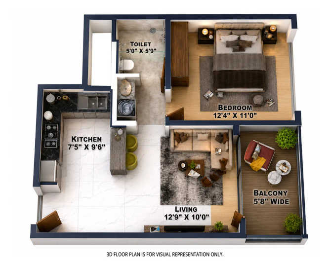 Sattva Lumina Yelahanka - Floor plan 1 BHK 684 Sq.ft