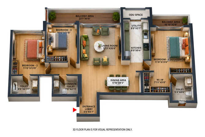 Solitaire Kothrud Kothrud - Floor plan 3 BHK 1282 Sq.ft