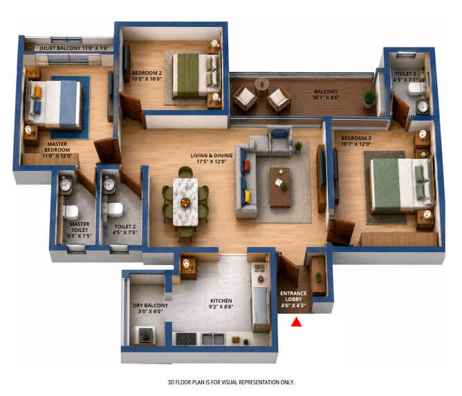 Skyi Manas Lake Bhugaon - Floor plan 3 BHK 910 Sq.ft