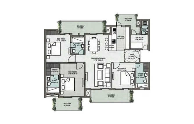 Supertech Araville Sector 54 Gurgaon - Floor plan 3 BHK 1945 Sq.ft