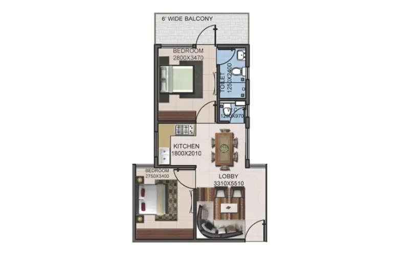 Floor plan for 2 BHK