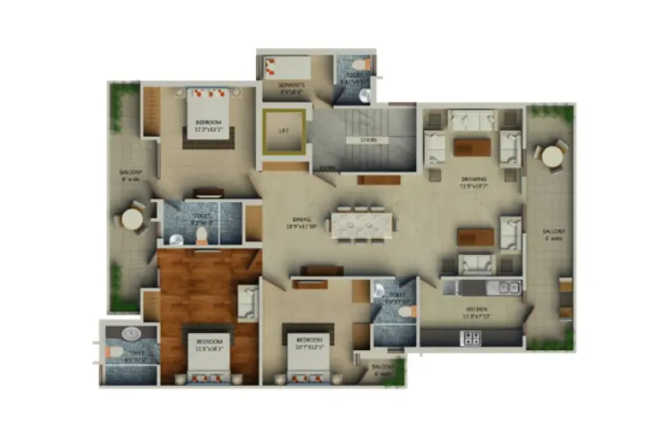 Supertech Aadri Sector 78 Gurgaon - Floor plan 3 BHK 1430 Sq.ft