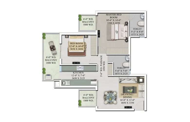 Floor plan for 2 BHK