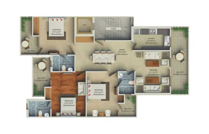 Supertech Hill Crest Sector 2 Gurgaon - Floor plan 3 BHK 1700 Sq.ft