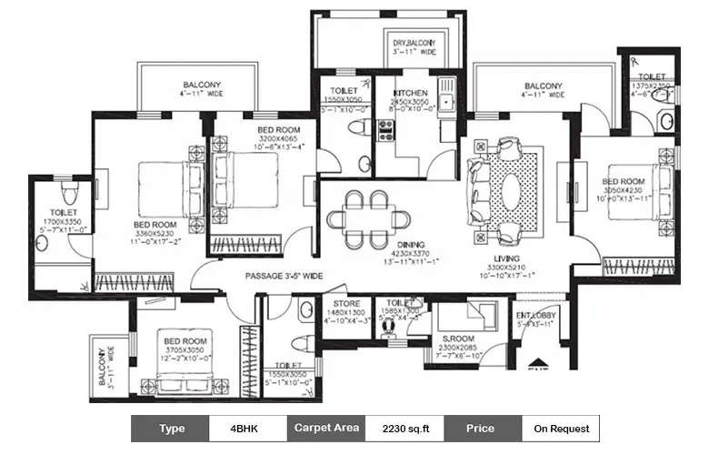 Floor plan for 4 BHK