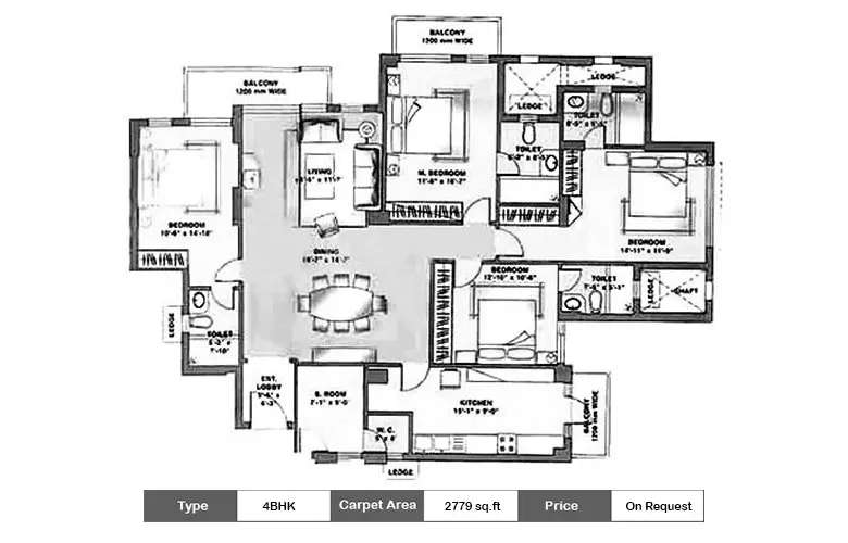 Floor plan for 4 BHK