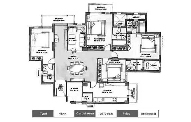 DLF Trinity Towers Sector 53 Gurgaon - Floor plan 4 BHK 2779 Sq.ft