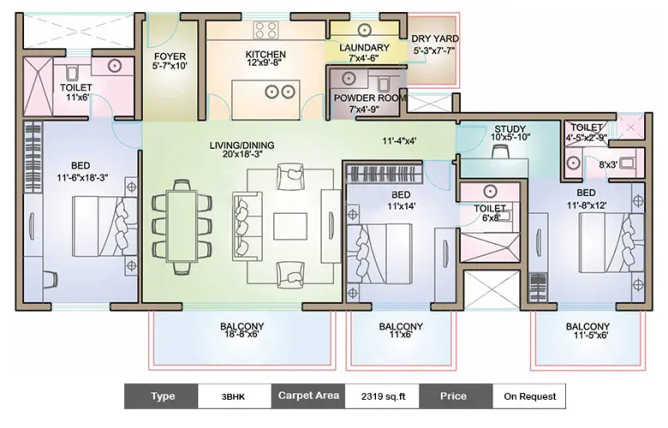 TATA Raisina Residency Sector 59 - Floor plan 3 BHK 2319 Sq.ft
