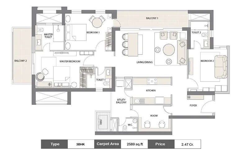 Floor plan for 3 BHK