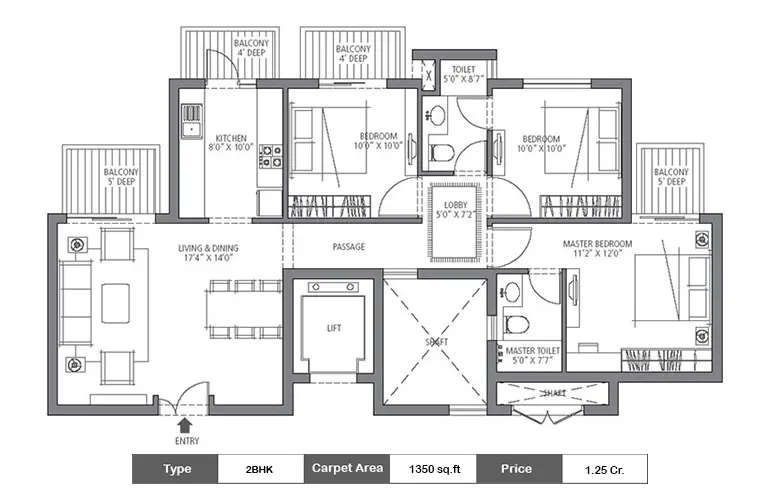 Floor plan for 3 BHK