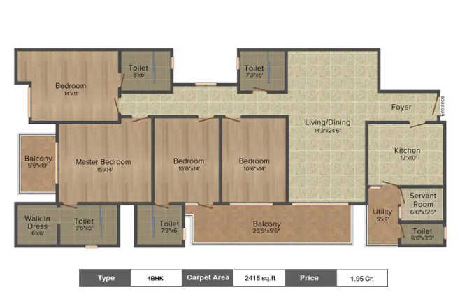 Emaar The Enclave Sector 66 Gurgaon - Floor plan 4 BHK 2415 Sq.ft
