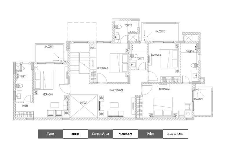 Floor plan for 5 BHK