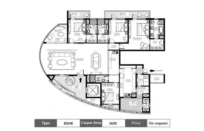Emaar Sky Terraces Sector 66 Gurgaon - Floor plan 4 BHK 3600 Sq.ft