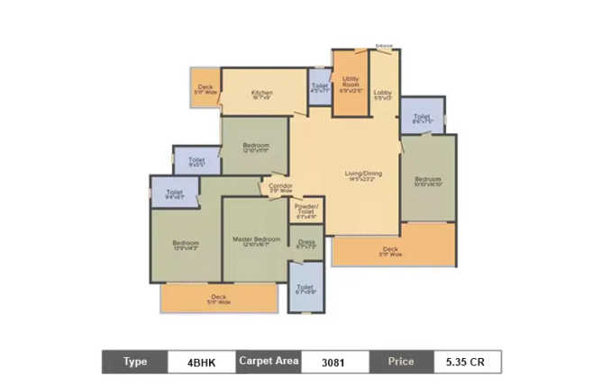 DLF The Crest Sector 79 Gurgaon - Floor plan 4 BHK 3081 Sq.ft