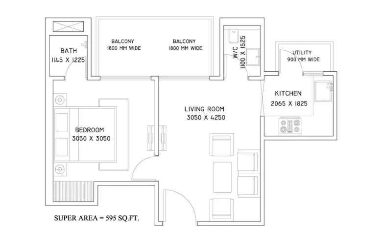 Floor plan for 1 BHK