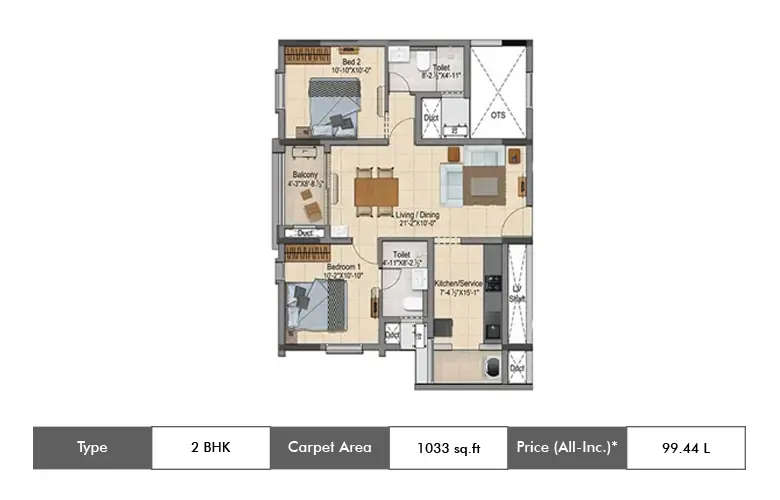 Floor plan for 2 BHK