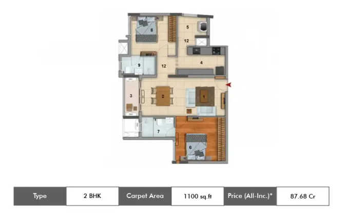 DRA 90 Degrees Kovilambakkam - Floor plan 2 BHK 1100 Sq.ft