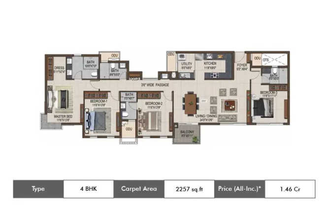 Casagrand Amethyst Sholinganallur - Floor plan 4 BHK 2257 Sq.ft