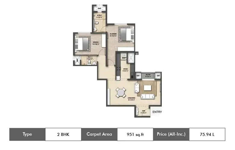 Floor plan for 2 BHK